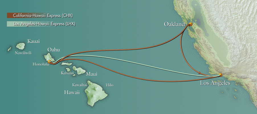 Overview of Pasha Hawaii's container shipping routes between the U.S. Mainland and Hawaii Pasha Hawaii's Container Shipping routes between the Mainland US and Hawaii.