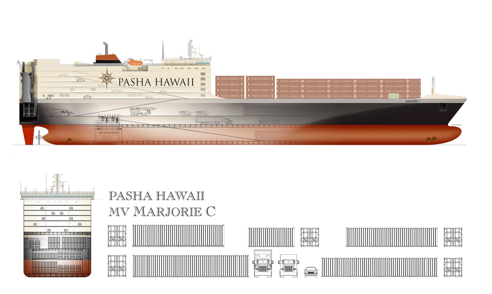 Pasha Hawaii's MV Marjorie C Vessel ships thousands of containers and vehicles per month to  Hawaii