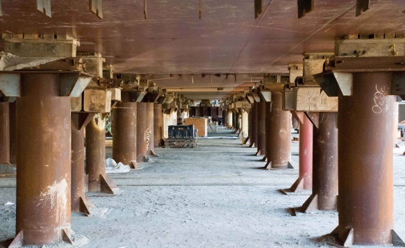 Underneath Pasha Hawaii's Marjorie C vessel during construction Underneath Pasha Hawaii's Marjorie C vessel during construction